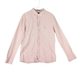 MAVI Premium Linen Slim Fit Button Down Shirt Men Large Pink Linen Cotton Preppy